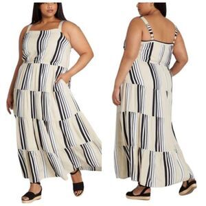 Lane Bryant Stripped Square Neck Tiered Maxi Dress Size 16